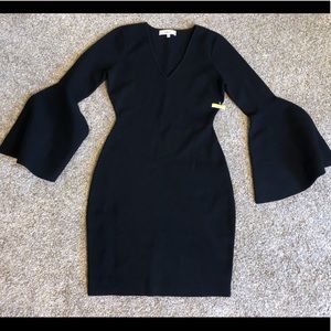 Milly V-Neck BellSleeve Stretch-Knit dress Black S